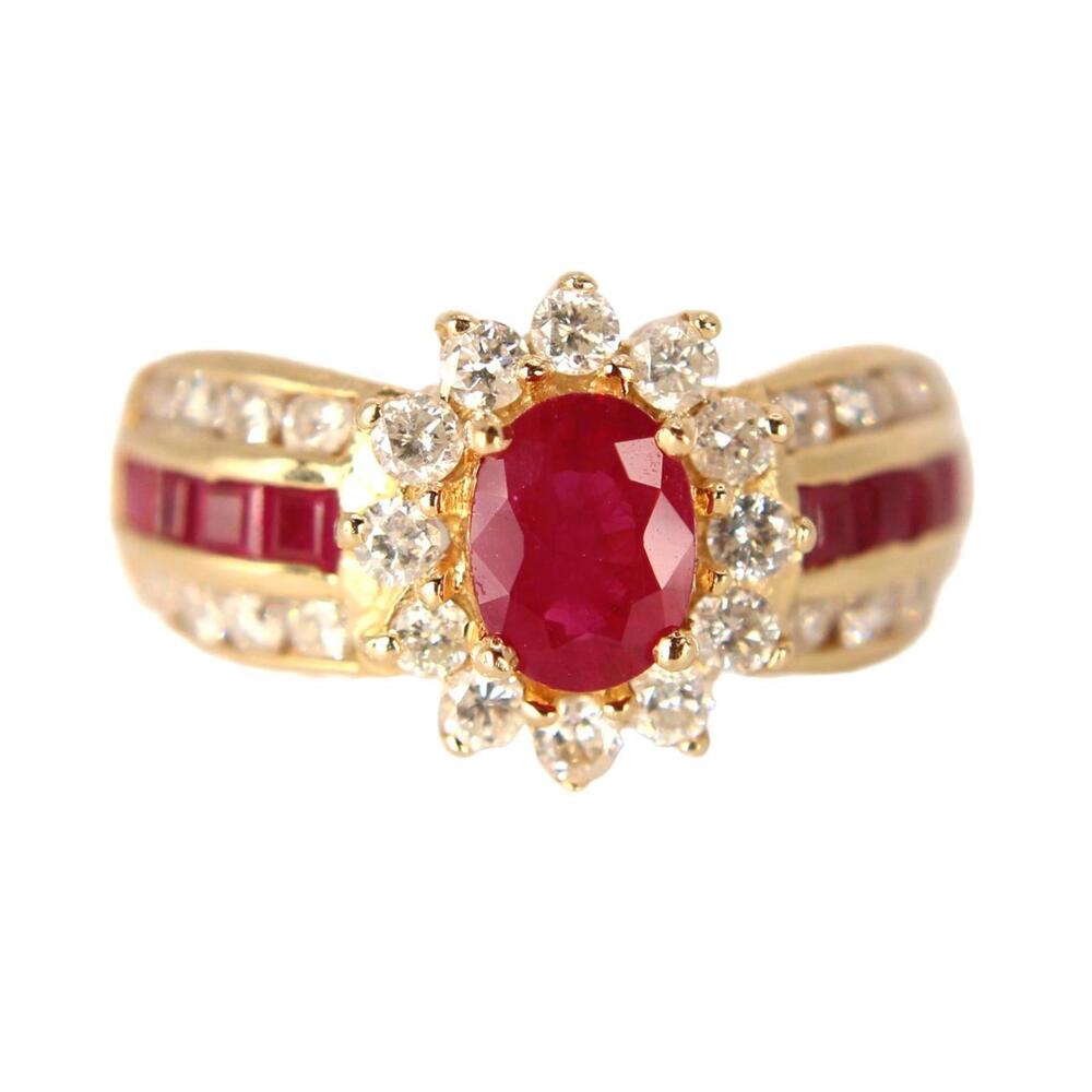 Vintage 14kt Yellow Gold Natural Ruby & Diamond Engagement Ring Size 6.5